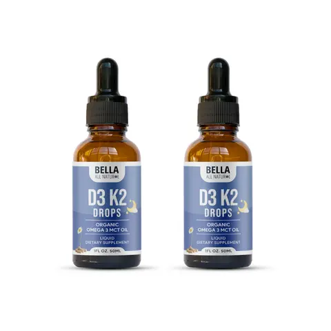 Bella All Natural D3 K2 Drops (Night) 2-Pack (1 fl oz / 50 mL Each) – Organic Omega 3 MCT Oil