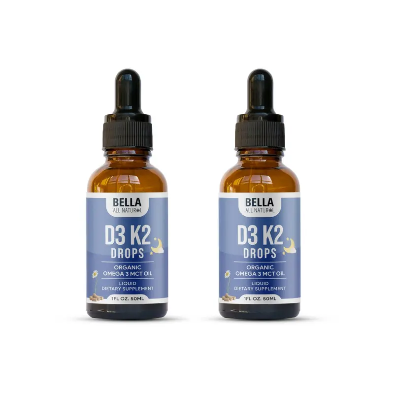 Bella All Natural D3 K2 Drops (Night) 2-Pack (1 fl oz / 50 mL Each) – Organic Omega 3 MCT Oil