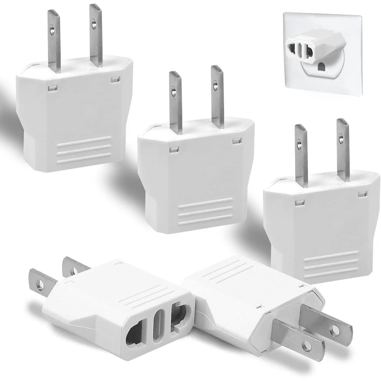 6-Pack European to International Plug Converter, Multi-Outlet Wall Plug Adapter with Power Outlet Compatibility for Charging Phones, Tablets, Laptops, Speakers – No Deformation (White)