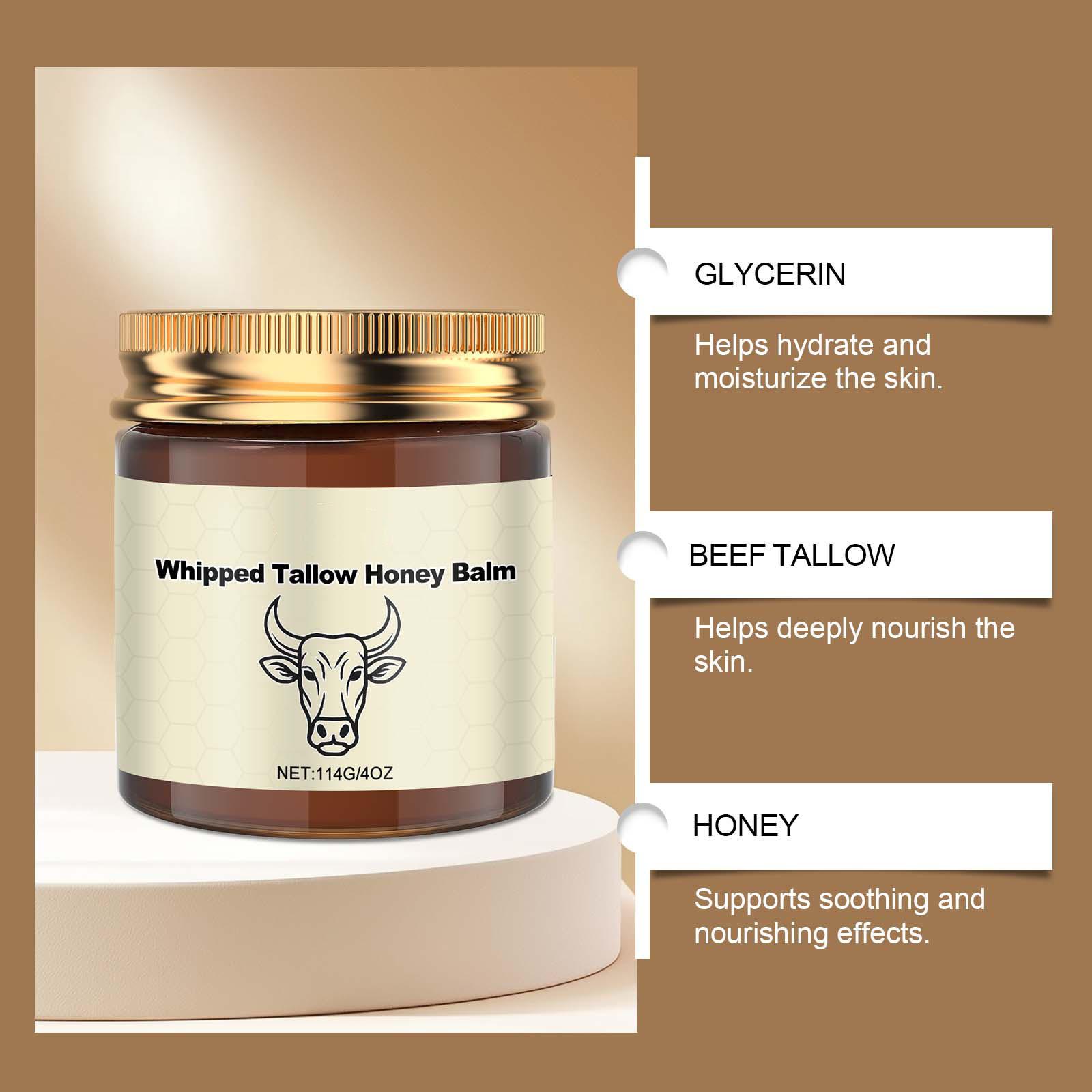 Lopeie Whipped Grass-Fed Beef Tallow Honey Balm - 4 Oz,Moisturizing Cream for Soft, Smooth Skin - Handmade All-Natural Moisturizer - Lavender