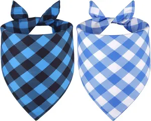 Dog Bandanas Boy Small 2PCS, Summer Spring Blue Scarf, Durable Triangle Reversible Bibs Handkerchief for Puppy Pet