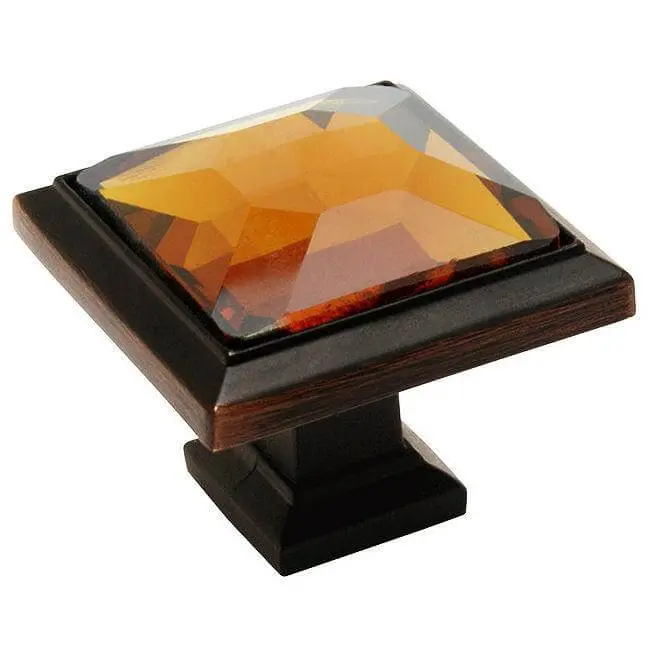 Cosmas 5883ORB-A Oil Rubbed Bronze & Amber Glass Square Cabinet Knob