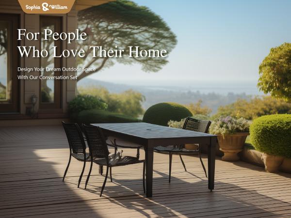 Phivilla Rectangular Outdoor Dining Table with 1.6"-2" Adjustable Umbrella Hole, 6 Person Patio Table for Outdoor, Rectangle Patio Table with Faux Wood Tabletop and Metal Steel Frame