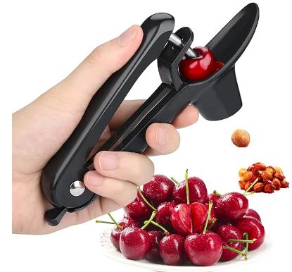 Cherry Pitter - Stainless Steel Olive and Cherries Pitters Corer Tool with Space-Saving Lock Design, Multi-Function Fruit Pit Remover for Cherry Jam (Black) Kitchen Silicone Utensils