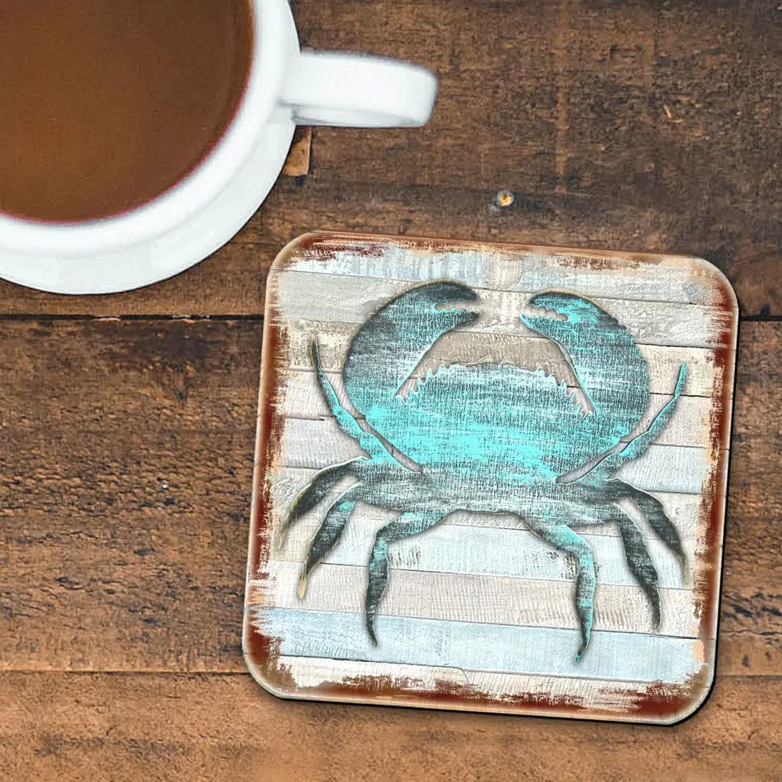 Nature Wonders 8198511-9C-S4 4 x 4 in. Crab Coastal Wooden Cork Coasters Gift - Set of 4