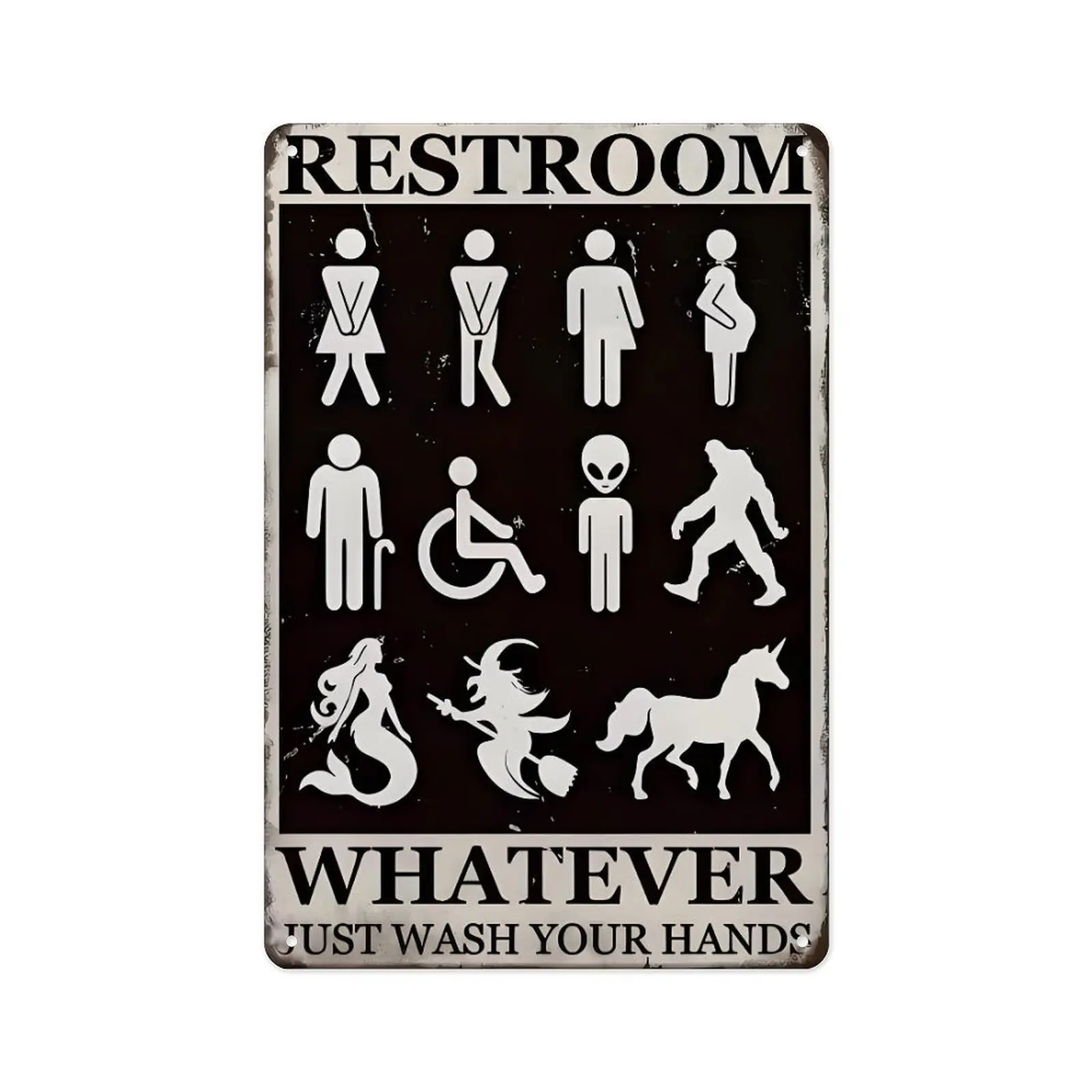 Aluminium Tin Inclusive Unisex Restroom Sign - Vintage Decorative Metal Wall Art, Wash Your Hands Reminder for Bars, Quirky Home Decor Gift for Public Toilets, Bathroom Decor