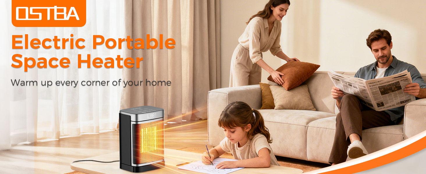 OSTBA Portable Electric Thermostat Heater, 1500W Ceramic Space Heater with 70° Oscillation, Remote Control & 24H Timer, Safe & Quiet Heater for Bedroom, Office, Desk, ETL Listed