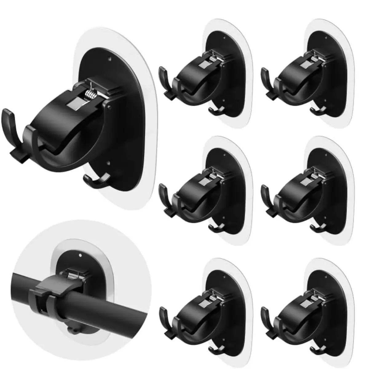 6 PCS - No Drill Curtain Rod Brackets No Drilling Curtain Rod Holder Nail Free Adjustable Curtain Rod Holders Curtain Hangers for  Living Room Kitchen