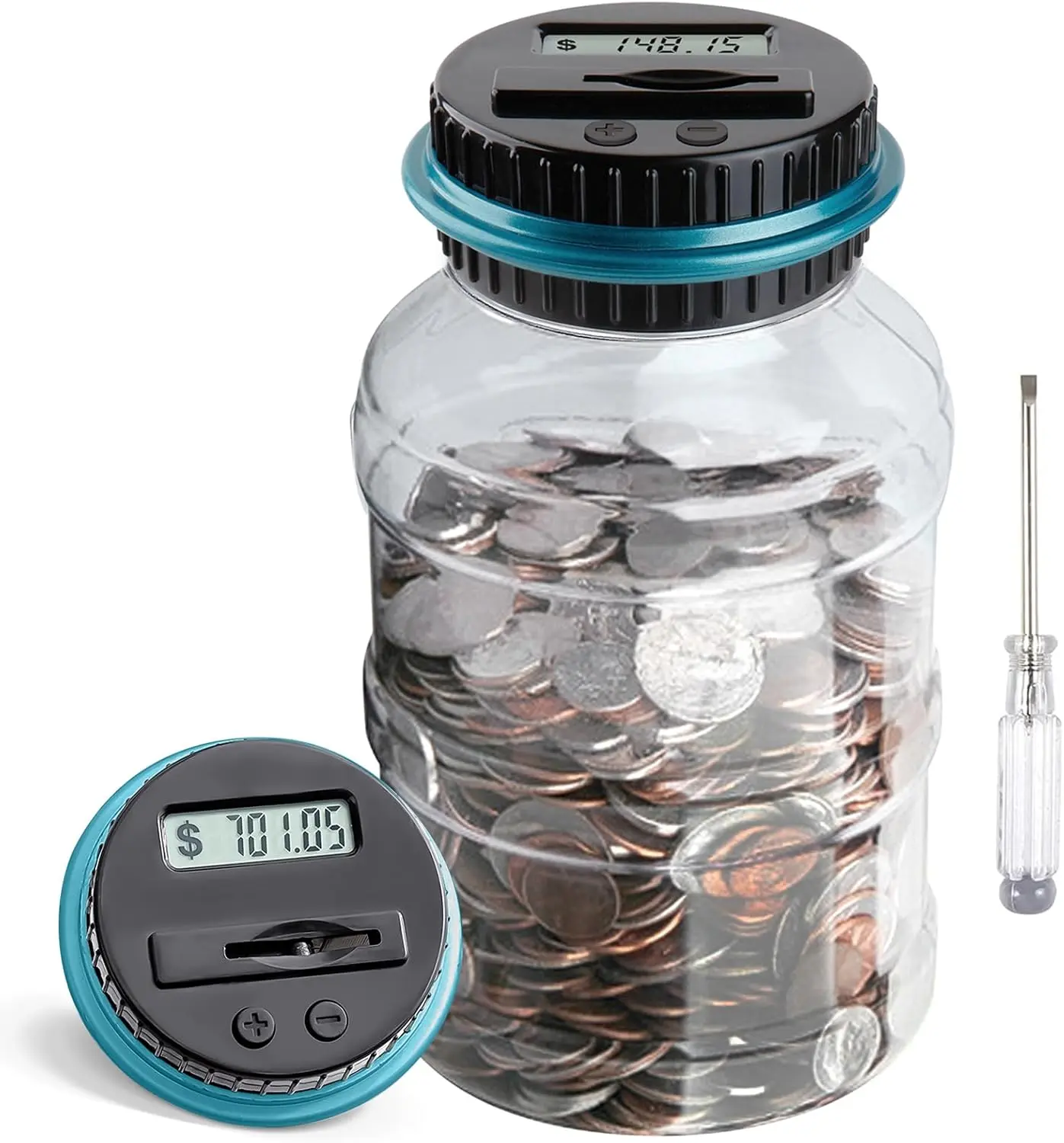 Large Piggy Banks for Adults, Digital Counting Money Jar, 1.8L Capacity Coin Counter Machine with LCD Counter, Change Jars for Saving for Boys, Designed for All US Coins