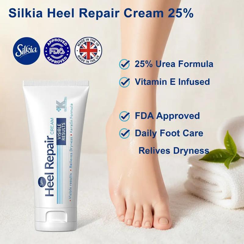 Silkia Heel Repair Cream 25% Urea Vitamin E Infused - Daily Care for Dry Cracked Feet FDA Approved Therapy Therapeutic