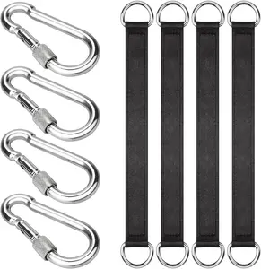 4 PCS Black Tree Swing Straps Hanging Kit with 4 Carabiners, 24Cm / 9.4Inches Length Tree Swing Hanging Kit Holds 220 Lbs Perfect for Tree Swing Hammocks ISusser