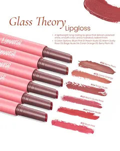 [RUBY VIBE CO] Glass Theory Lip Gloss Hydrating High-Shine Lip Gloss Blush Pink 01 Peach Nude 02 Warm Dusty Rose 03 Beige Nude 04 Coral Orange 05 Berry Plum 06 Lipstick