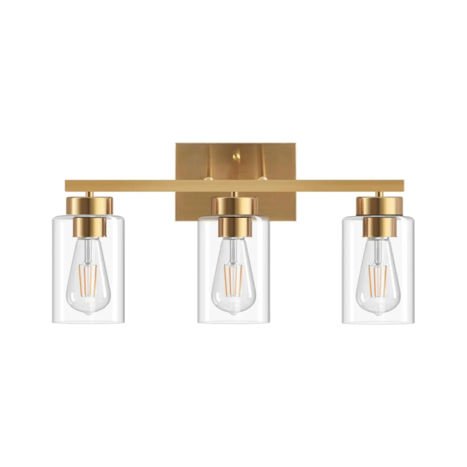 3-Light Bathroom Light Fixtures, Brushed Gold Vanity Light with Clear Glass Shade, Modern Wall Sconce for Mirror Bedroom Living Room Hallway Lighting