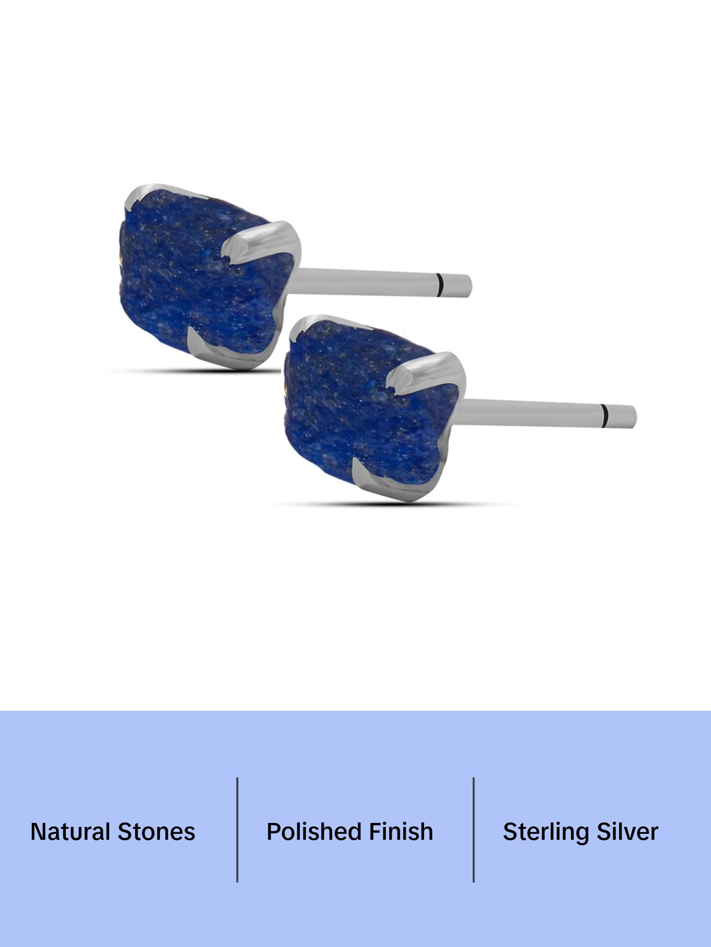 Lapis Lazuli Polished Natural Earrings in Prong Stud Setting - Sterling Silver