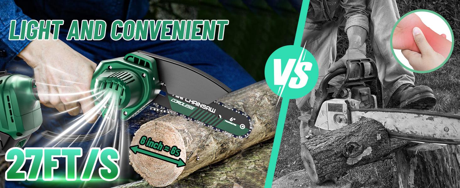 PAOWAFOL Mini Chainsaw 6-Inch Compact Handheld Electric Chain Saw with 2 Batteries  Security Lock for Efficient Wood Cutting, Tree Trimming, and Pruning - Gift for husband,dad,father,men-Homeowners, Gardeners, and DIY Enthusiasts