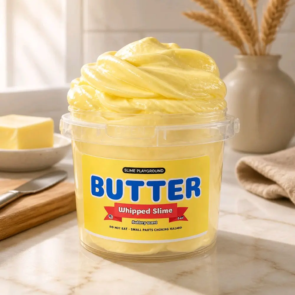 Whipped Butter Slime - 10 oz Bucket + Surprise Squishy - Sensory - Fluffy -ASMR Playground