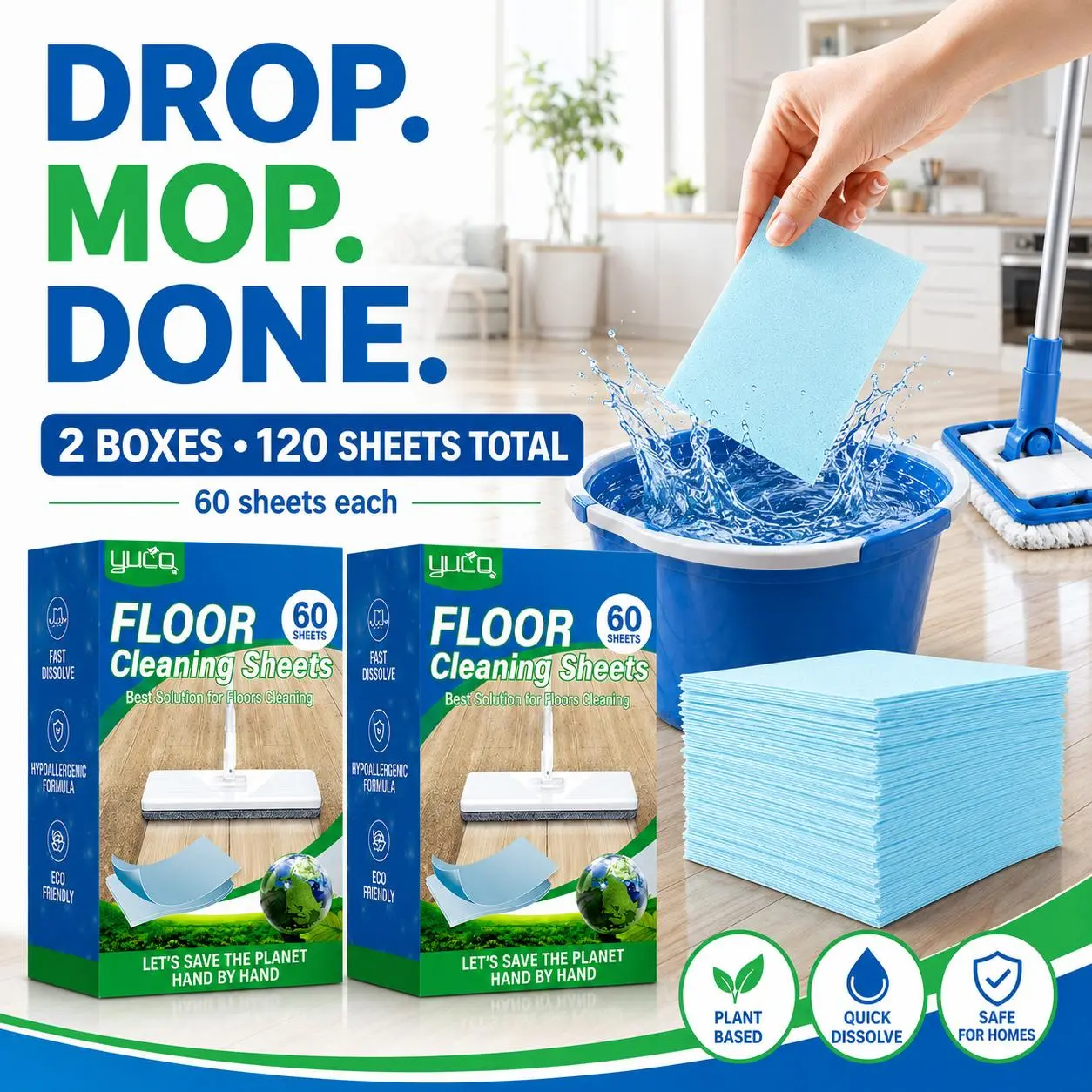 120 PCS Dissolvable Concentrated All-Purpose Floor Cleaner Tablets, Bacteria-Killing Household Cleaning Products, Effective for Surfaces, Fresh, Neutralizes Musty Odors, 24-Month Shelf Life
