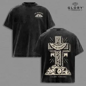 He Is Risen Luke 24:6 Vintage Washed Oversized Christian T-Shirt, Heavy Cotton Faith Cross Graphic Tee, Easter Jesus Resurrection Shirt, Biblical Scripture Streetwear, Unisex Religious Gift for Believers