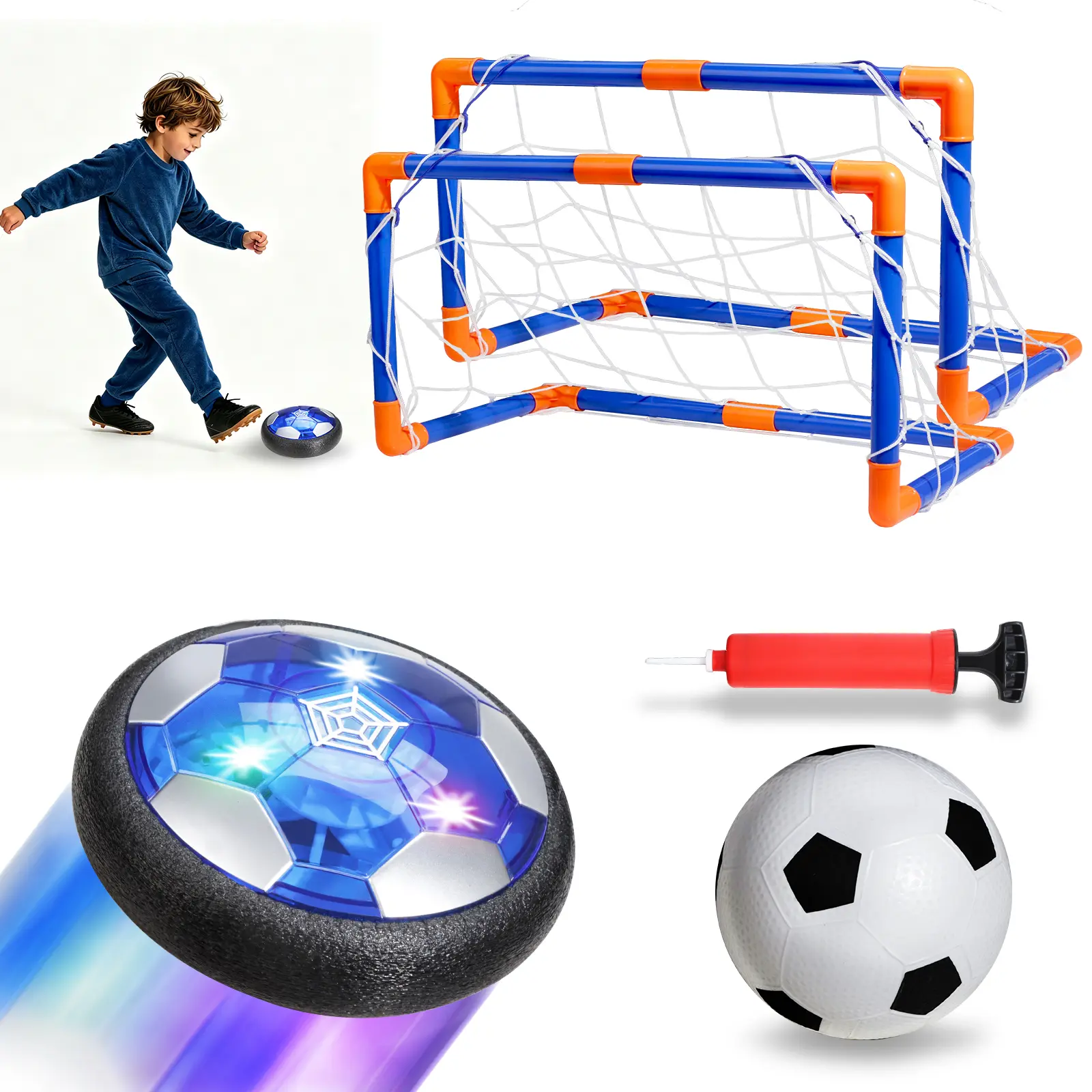 [BackToSchool] Vvinca Hover Soccer Ball Set with Goals, Light Up Indoor Soccer Ball for Kids, 2-in-1 Set with Classic Ball, Works on Carpet, Hardwood, Tile, AA Battery Powered, Toys for Boys Girls Ages 3-12，Outdoor #tiktokshopsummersale