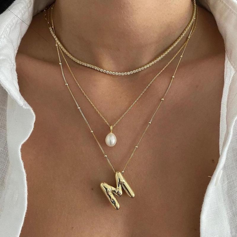 VENOCO Letter Necklace Balloon Initial Necklaces for Women Girls Dainty Alphabet Pendant 14K Gold Plated Puffy Name Personalized Jewelry Gift