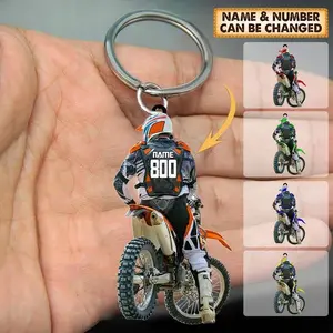 Personalized Motocross Racer Acrylic Keychain, Custom Dirt Bike Rider Gift, Off-Road Motorcycle Keyring, Motocross Dad Son Gift