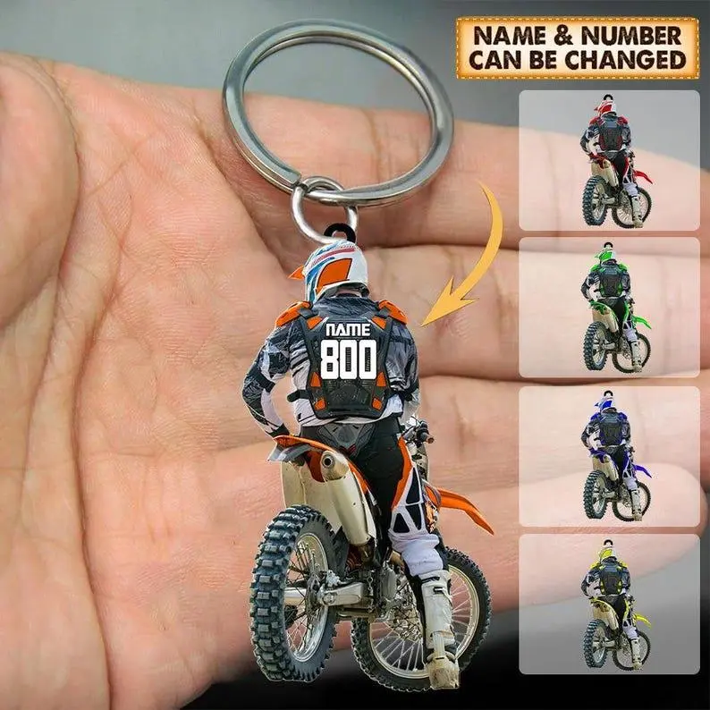 Personalized Motocross Racer Acrylic Keychain, Custom Dirt Bike Rider Gift, Off-Road Motorcycle Keyring, Motocross Dad Son Gift