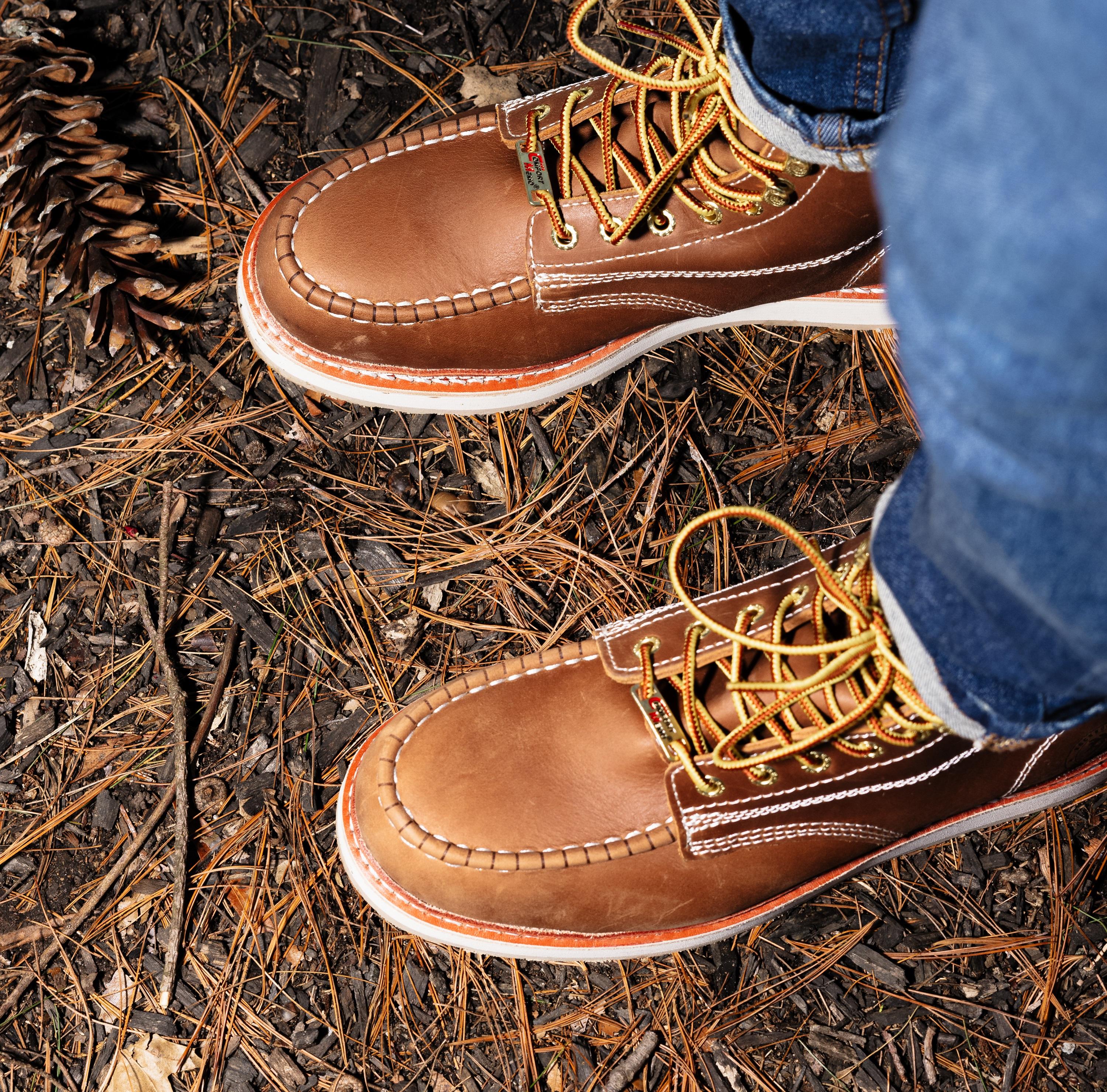 ROCKROOSTER Norwood Steel Toe Men's 6-Inch  Work Boots Brown Water-Resistant Leather for Safety Construction Worker Footwear - Boy