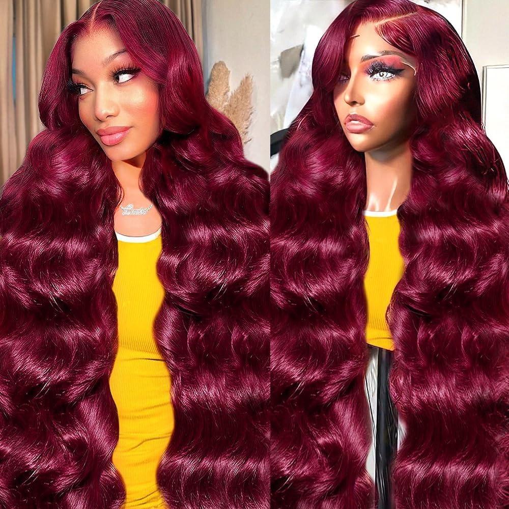 99J Burgundy 13x6 Hd Transparent Lace Frontal Wig Pre plucked Straight /Body Wave Lace Front Wigs Human Hair For Women 180% Density