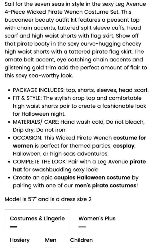 Wicked Wench Pirate Sexy Halloween Costume
