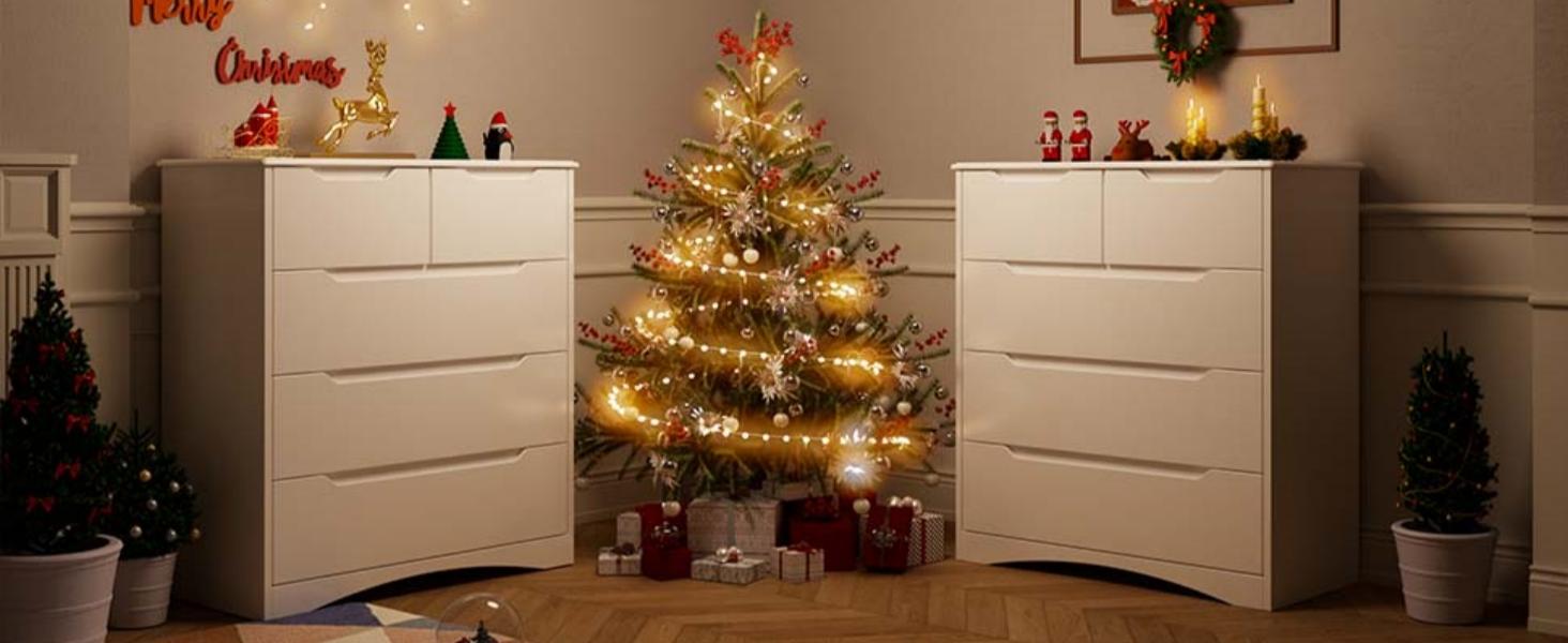 Gizoon 5 Drawers Chest, White Dresser for Bedroom with Large Storage Capacity, Chest of Drawers with Embedded Handle, Anti-Tripping Device for Hallway, Office, Living Room