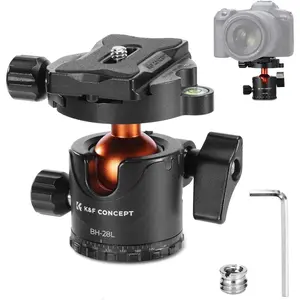 K&F Concept Professional 28mm Metal Tripod Ball Head 360 Degree Rotating Panoramic with 1/4 inch Quick Release Plate Bubble Level for Tripod Monopod Slider Camera Camcorder up to 22 pounds