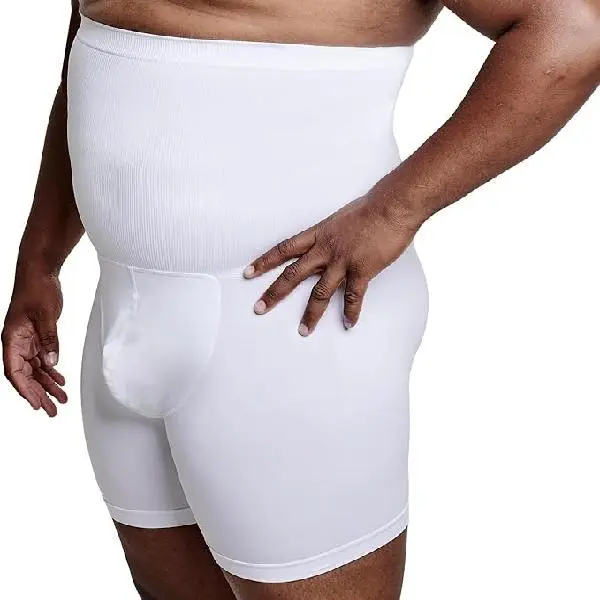 QORE LOGIQ Men's High Waist Seamless Tummy Control Slimming Breathable Compression Shapewear Shorts, White