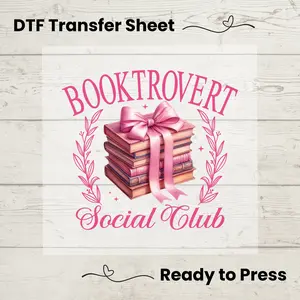 Booktrovert Social Club DTF, Dtf Transfer Sheet, Ready to Press, Custom Dtf, Diy Heat Transfer, Coquette Aesthetic  Shirt