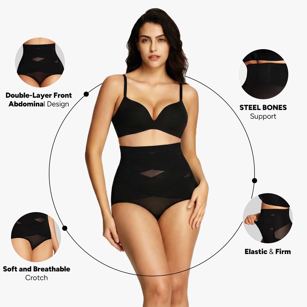 Nebility Women's 2 Pack Mesh Breathable Shapewear Underwear Shorts Skinny Tummy Control Womenswear Minimalist Compression Basic Black+Black