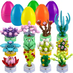 12 Pack Easter Egg Building Blocks Set Succulent Plant DIY Construction Toys, Easter Basket Stuffers for Kids, Easter Egg Hunt Party Favors, Classroom Prizes, Holiday Goodie Bag Fillers