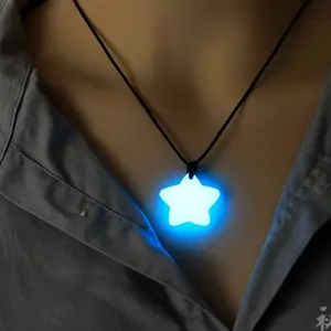 Creative Luminous Wishing Star Glow Pendant Necklace - 22" (Blue, Green)