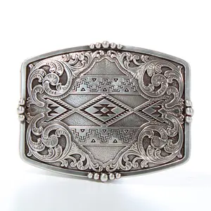 Nocona Rectangle Aztec Engraved Western Belt Buckle – Antique Silver