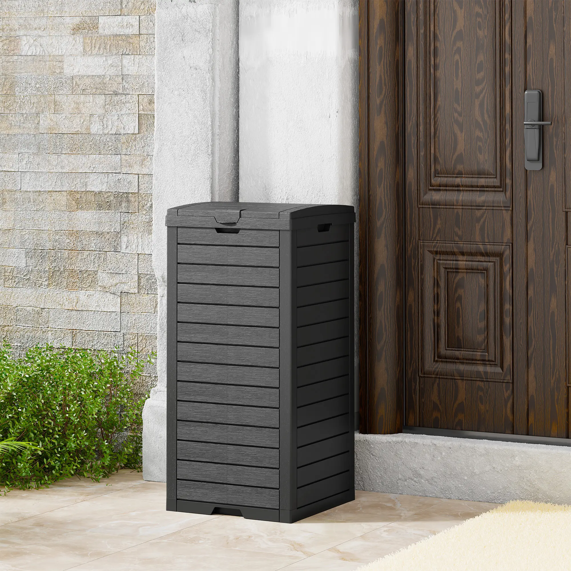 31-Gallon Outdoor Trash Can, A Concealed Trash Can with A Lid and Drip Tray, Made of Easy-To-Clean Resin, Suitable for Home and Garden Use, Black,Summervibes Plastic Bin Waterproof Garbage Bin