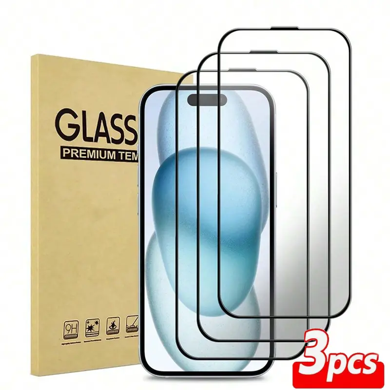 3PCS Ultra 9D Reinforced Glass Screen Protectors for Mobile Phones - Full Coverage, 9H Hardness, Glossy Surface. Suitable for IPhone17/17 Pro/17ProMax/17Air/16/16Pro/16ProMax/15/15Plus/15Pro/15ProMax14/14Plus/14Pro/14ProMax13/13 Pro/13ProMax12ProXS/XSMAX,