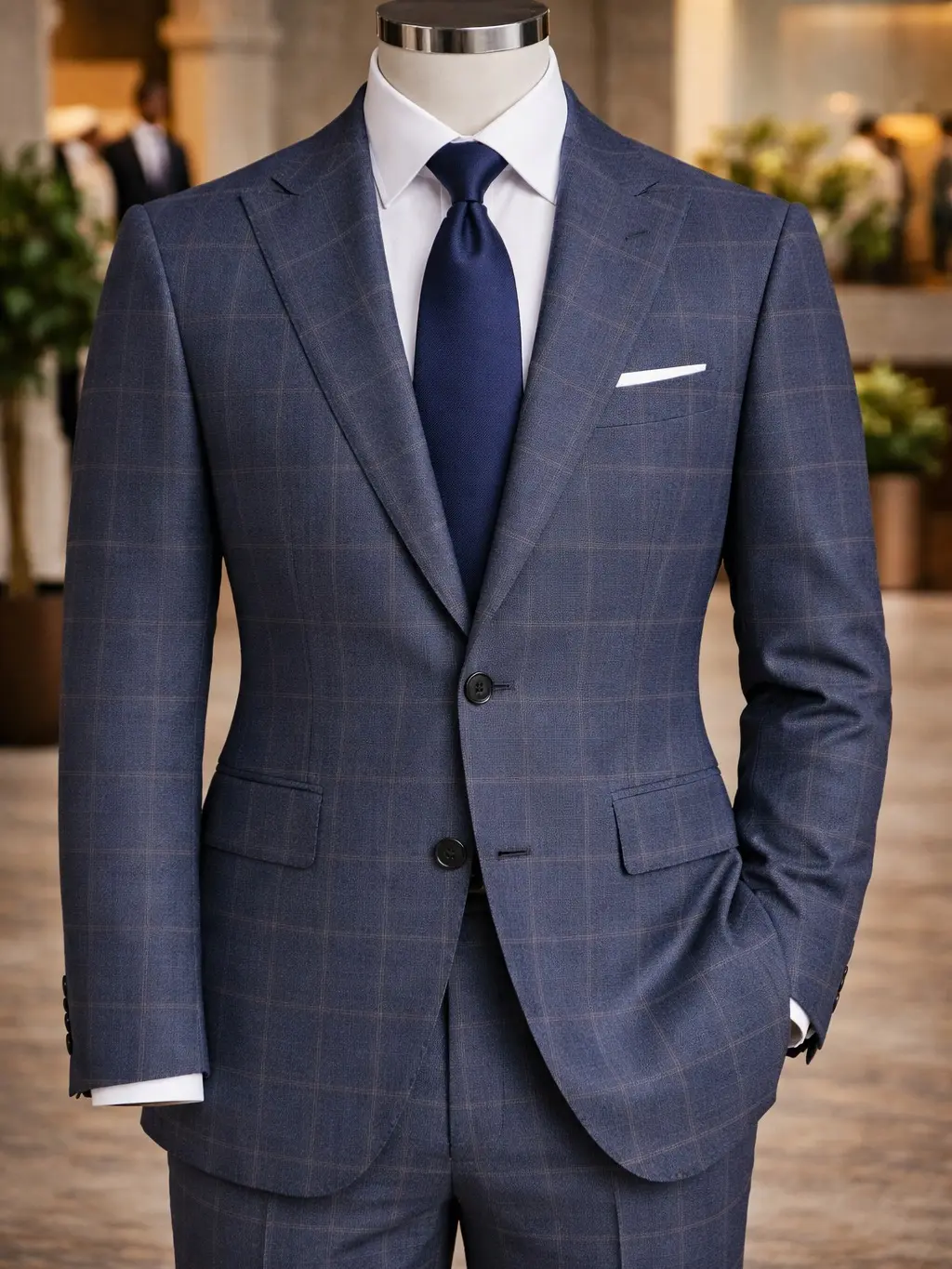 SUITCAFE Navy with Brown Windowpane CashLana Wool Suit
