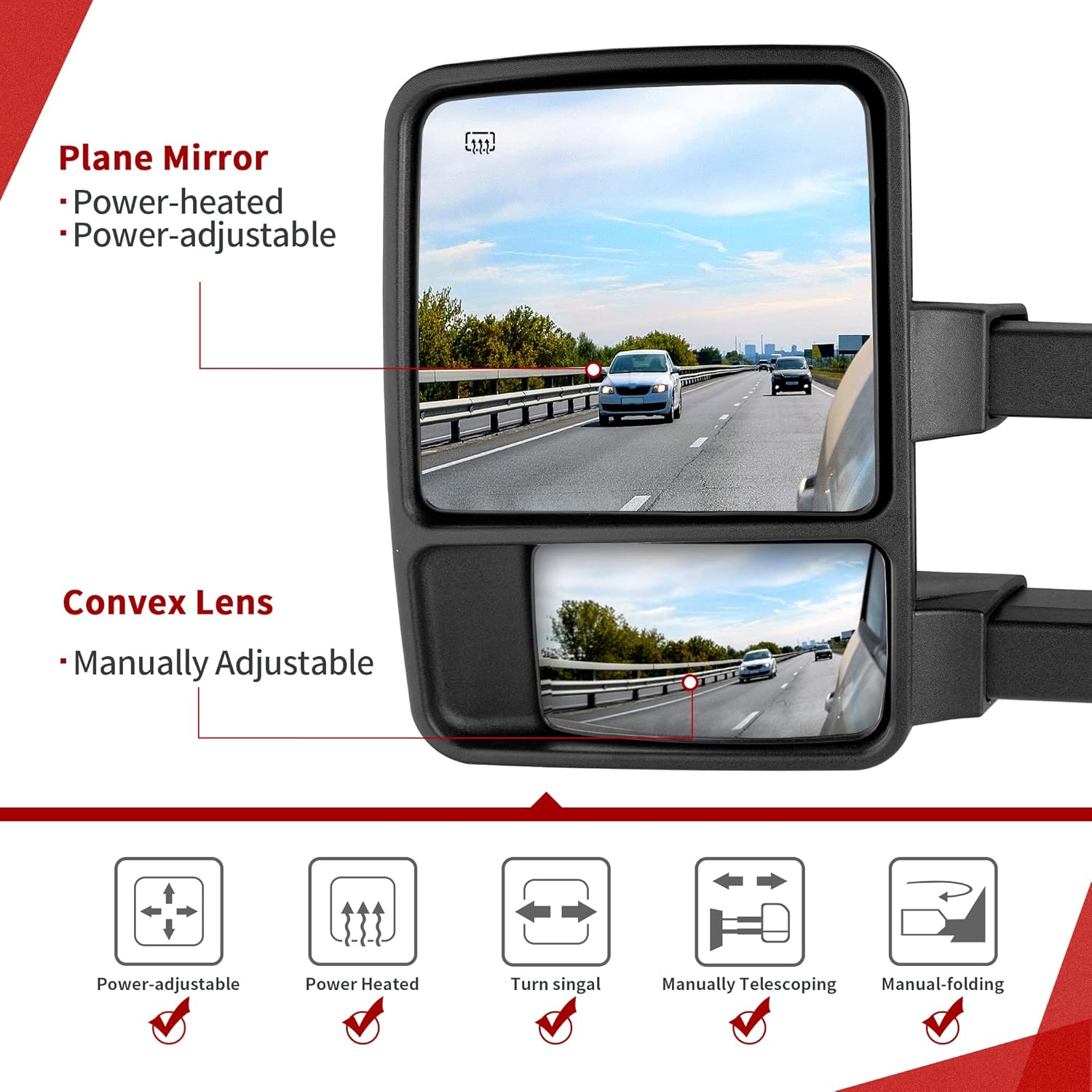 YITAMOTOR Towing Mirrors for 1999-2007 Ford F250 F350 F450 F550 Super Duty, 2001-2005 Excursion Extendable Power Heated with Smoke Signal Light Side Mirrors Pair YITAMOTOR Towing Mirrors for 1999-2007 Ford F250 F350 F450 F550 Super Duty, 2001-2005 Excursion Extendable Power Heated with Smoke Signal Light Side Mirrors Pair