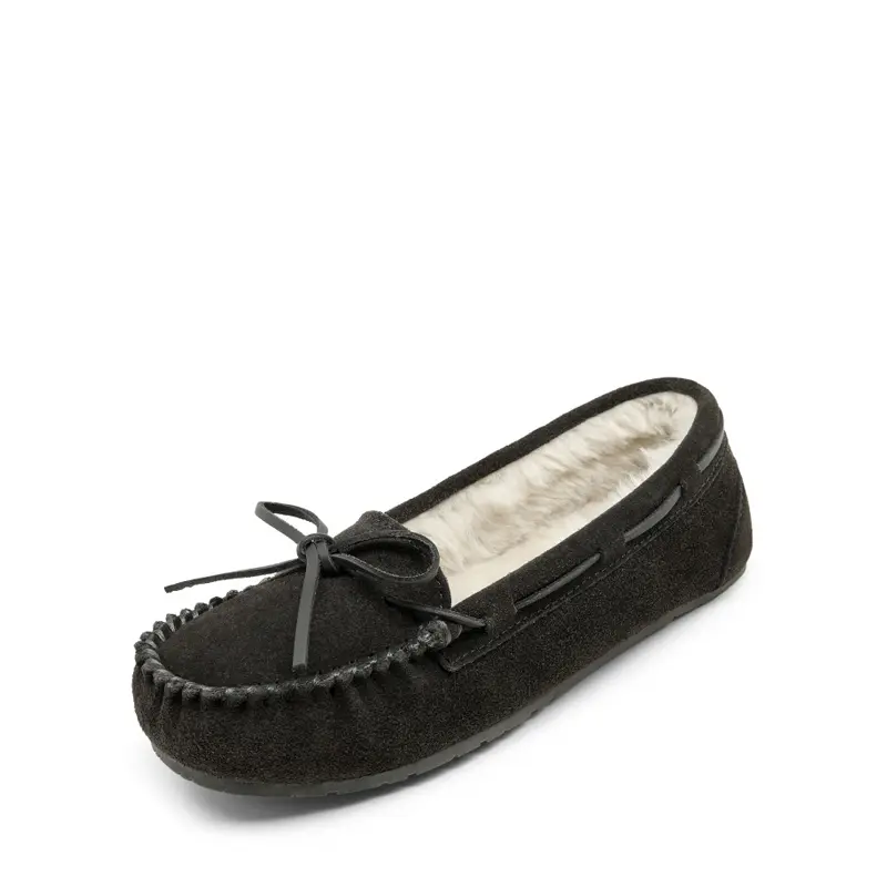 Dream Pairs Women's Faux Suede Moccasin Slippers - Cozy Thick Faux Fur Lined Casual Round Toe Flats, Anti-Slip Rubber Sole, Hand Stitched Moc-Toe, Full Size Only, Order 1/2 Size Up, Well-Packed Gift Box Footwear