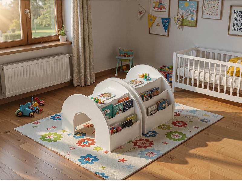 COZPAW 3-in-1 Kids Table and Chair Set, Toddler Activity Table with Book Shelf for Ages 2-7 | Arched Baby Bookshelf with Desk for Reading Drawing Playing (white)