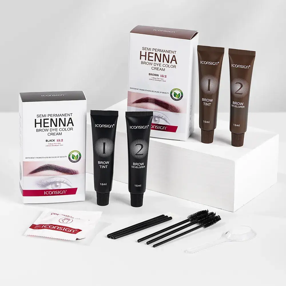Semi-Permanent Henna Tint Kit for Eyebrows & Eyelashes - Professional Hair Coloring Dye for Men & Women