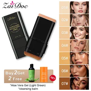 Zaidoc 7-color Dual -Ended Concealer Foundation Stick, 2-in-1 Long-Lasting Foundation and Concealer with Brush, Creamy Full Coverage for Dark Circles & Blemishes, Hydrating Olive & Camellia, 2.09 Oz