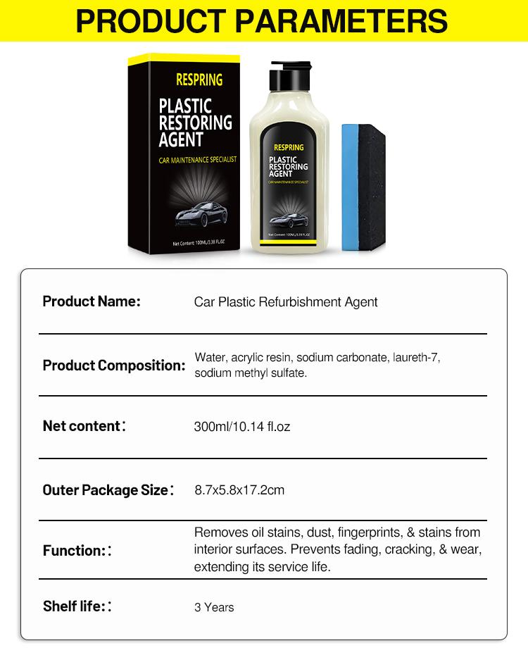 100ML Car Plastic Restorer, Quick Polish, Color Restoration & Protective for Car Panels, Tires & Dashboards, Easy To Use, Long-lasting Protective, Car Detailing Products