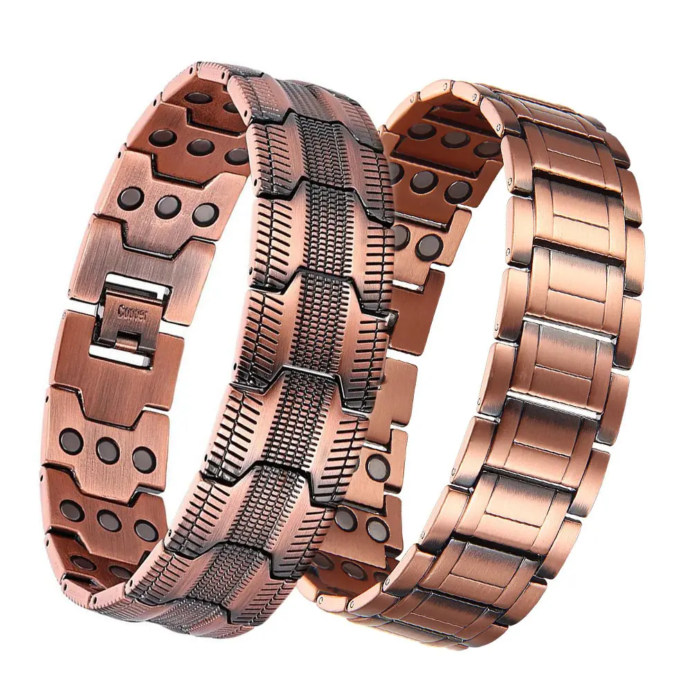 Copper Bracelets For Men,99.99% Pure Copper,3X Strength Magnetic Bracelets With 3500 Gauss Magnets, Adjustable Jewelry Gift with Sizing Tool