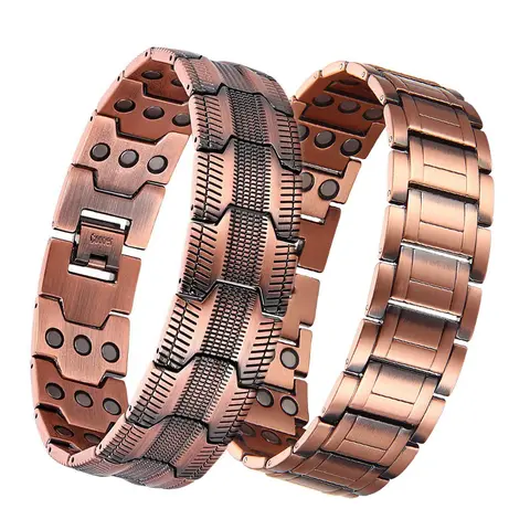 Men's 99.99% Pure Copper Wearable Magnetic Bracelets - 3X Strength, 3500 Gauss, Adjustable Costume Jewelry with Sizing Tool, Christmas Gift, Adjustment, Mens Gifts