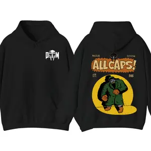 MF Doom Madlib 'All Caps' 2-Sided Hoodie – Vintage Rap Graphic Pullover, Streetwear Top for Music Fans