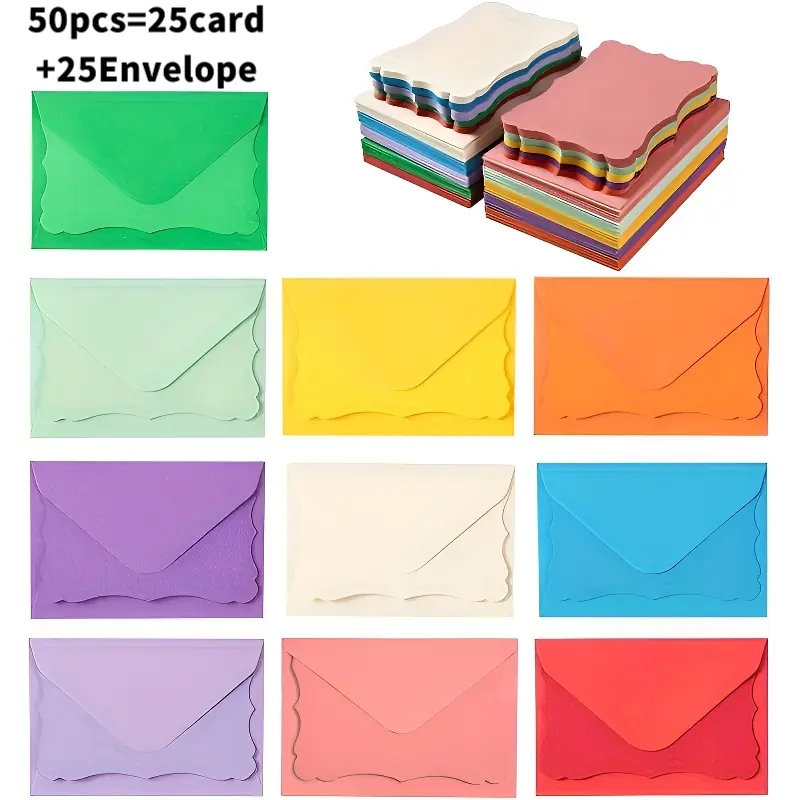 50 Pieces Contains (25 Envelopes+25 Blank Greeting Cards) Mini Envelopes Self-adhesive in Multiple Colors Perfect for Birthdays, Christmas, Thanksgiving, Anniversaries, and Party Invitations